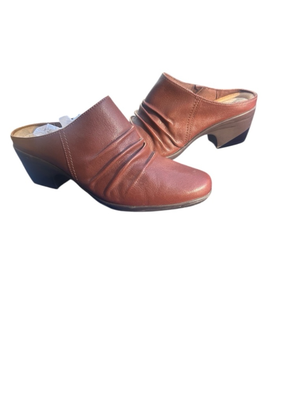 Clarks Collection Women’s Brown Leather Slip On Mules Comfort Clogs Size 10